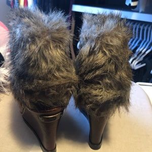Faux mink wedge heeled shoes